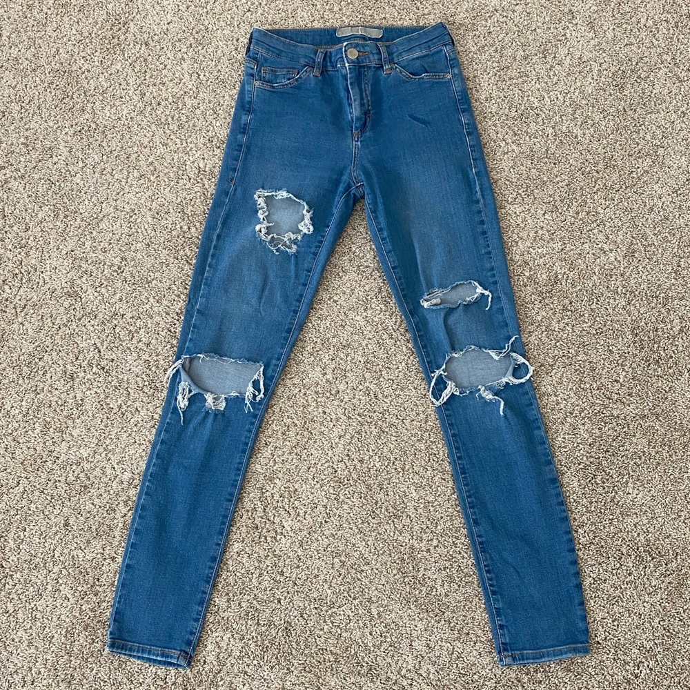 TopShop Moto Leigh super soft ankle grazer distressed Skinny Jeans size 25
